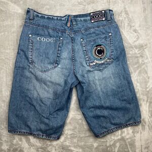 Y2K Coogi Mens Baggy Denim Shorts Blue Embroidered Hip Hop Size 40x16